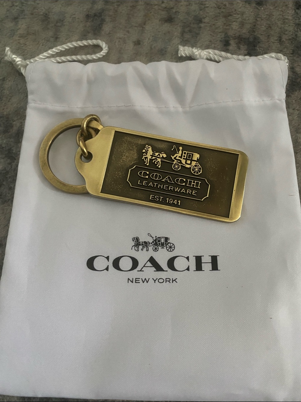 Coach Gold Tone Leatherware Rectangular Key Tag